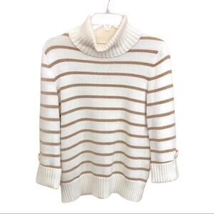 Jones NY Gold Metallic Thread & Ivory Striped Cowl Neck Cozy Sweater
